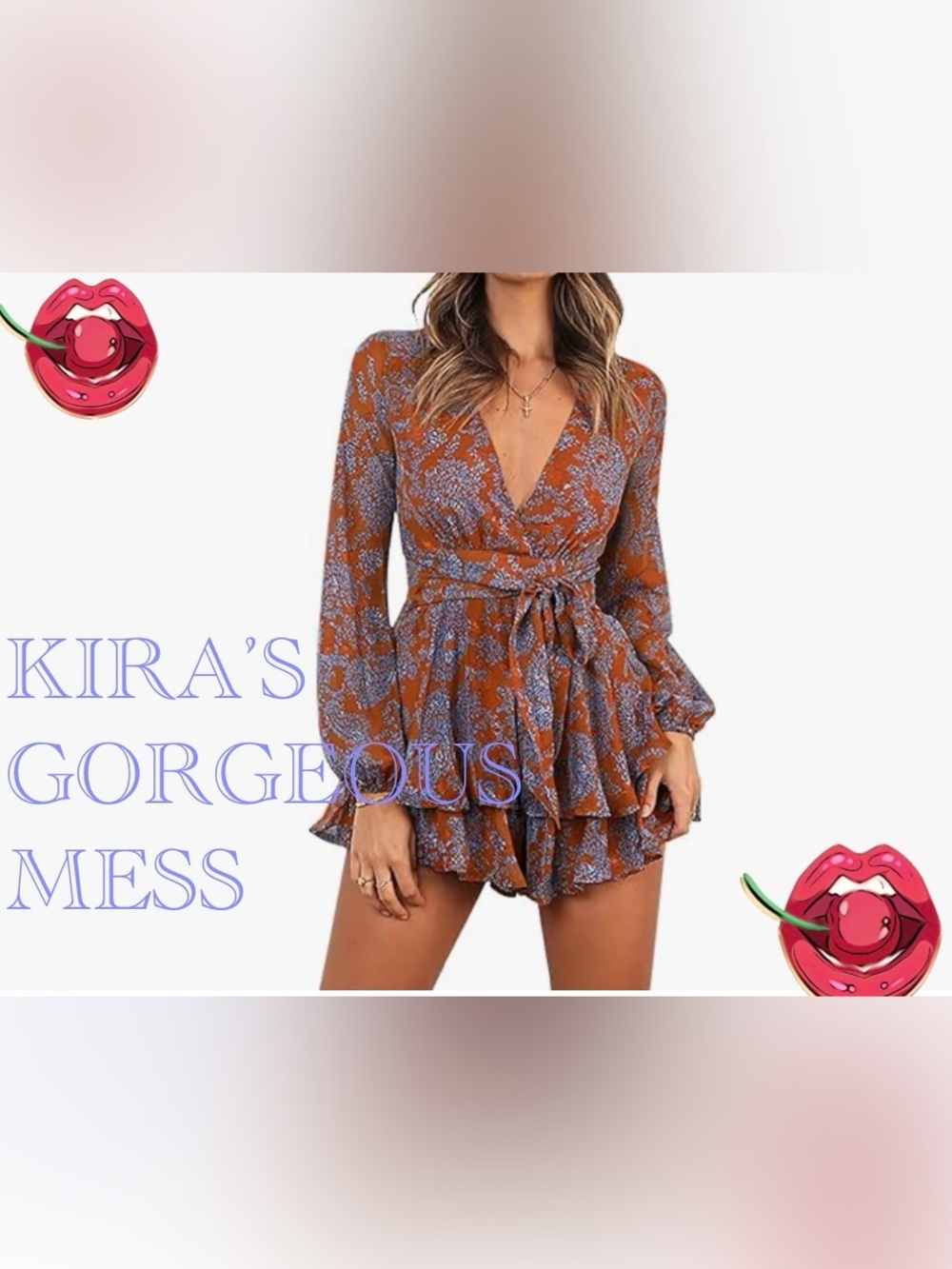 ❤️‍🔥BNWT❤️‍🔥Rust Floral Wrap Romper with Ruffle Skirt